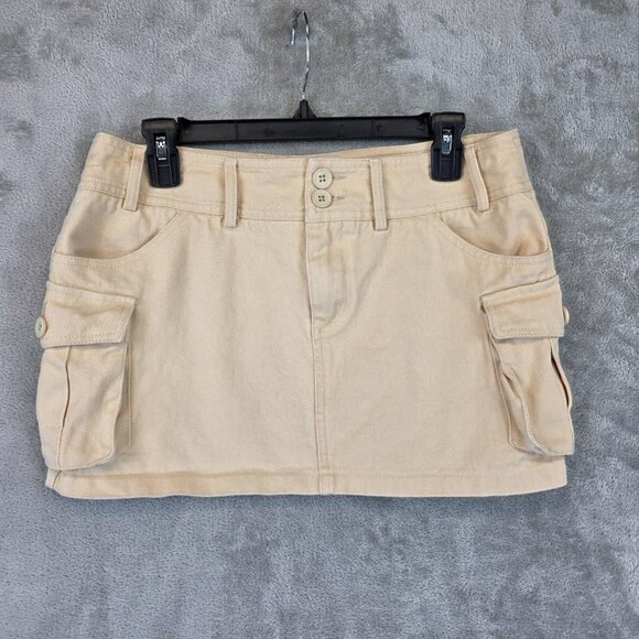 Edikted Skirt Womens Medium Beige Cargo Mini Double Button Belt Loops Utility - Picture 1 of 9